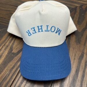 Blue and Cream Cap with Embroidered Text